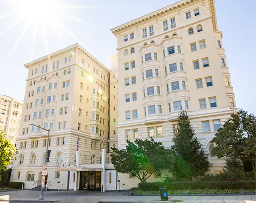 Photo showing the street view of the hotel.